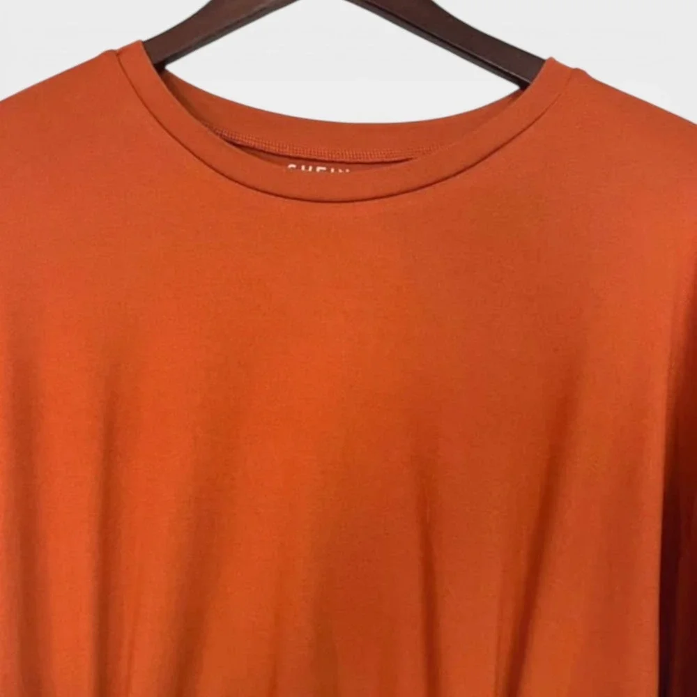 SHEIN Orange‎ Ruched Long Sleeve Mini Dress Women Size L - Picture 2 of 5